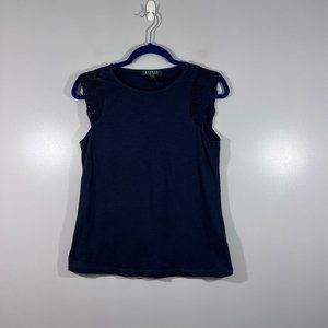 Lauren Ralph Lauren Navy Cap Sleeve Lace Shirt